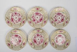 6 Zierteller, Indisch-Purpur, Meissen 1860-1924