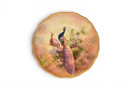 Coalport plate painted by Richard Budd with two peacocks