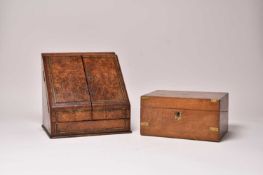 A Victorian walnut stationery box and a walnut writing slope
