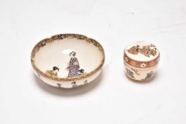 A Japanese Satsuma bowl and a small pot and cover