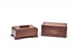 A Marquetry Tea Caddy and an Oak Box (2)