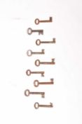 A group of nine 19th century iron warded keys