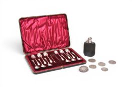 A small collection of silver, plate and coins