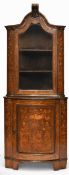 A 19th century Dutch marquetry glazed corner cabinet
