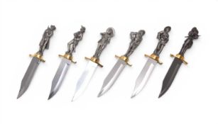 A cased set of six Franklin Mint Legends of the Old West figural Bowie knives (6)