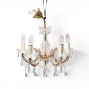 A Reproduction glass five-branch chandelier with two wall sconces (3)