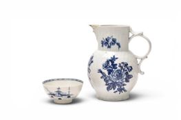A rare Worcester printed 'Heavy Naturalistic Floral' jug, circa 1765, & painted 'Cannonball' bowl