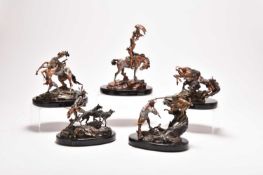 After Michael Boyett (1943-2015) A set of five bronze figures of native Americans
