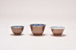 Three Chinese cafe au lait teabowls, 18th century