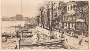 May Tremel (British, 1882-1963) View from Hammersmith Bridge of Lower Mall, Hammersmith