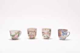 A group of four Chinese polychrome decorated coffee cups