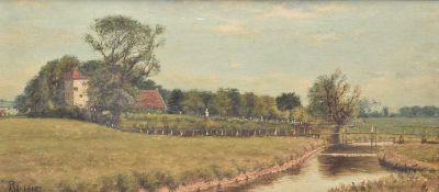 20th century Country Scene by a Riverside