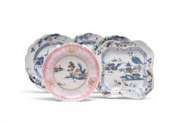 Three Chinese plates with a Spode dish in the same pattern, plus a Chinese saucer dish