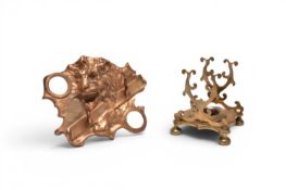 Two 19th/20th century brass desk standishes (2)