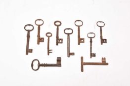 A group of ten 18th century and later iron warded keys