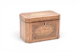 A George III inlaid walnut tea caddy