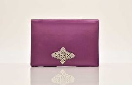 Baroness Margaret Thatcher: A mauve satin evening clutch bag and an Aquascutum scarf
