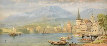 Thomas Charles Leeson Rowbotham (1823-1875) Continental Mountainous lake Scene
