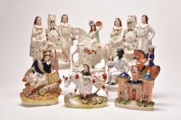 Eight Staffordshire figures, including Uncle Tom and Eva, 19th century