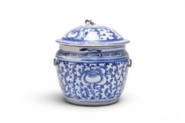 A Chinese blue and white jar and cover, a blue and white dish and an English blue printed dish