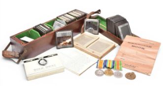 An archive of magic lantern slides, photographs negative and a partial medal group (qtty)