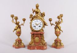 Figurenpendule mit Beistellern, Marti & Cie für Tiffany & Co., New York, Ende 19.Jh. 