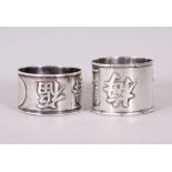 Zwei Serviettenringe, (wohl) Woshing - Shanghai/Sing Fat - Kanton, 850er/900er Silber, um 1900/Anfa