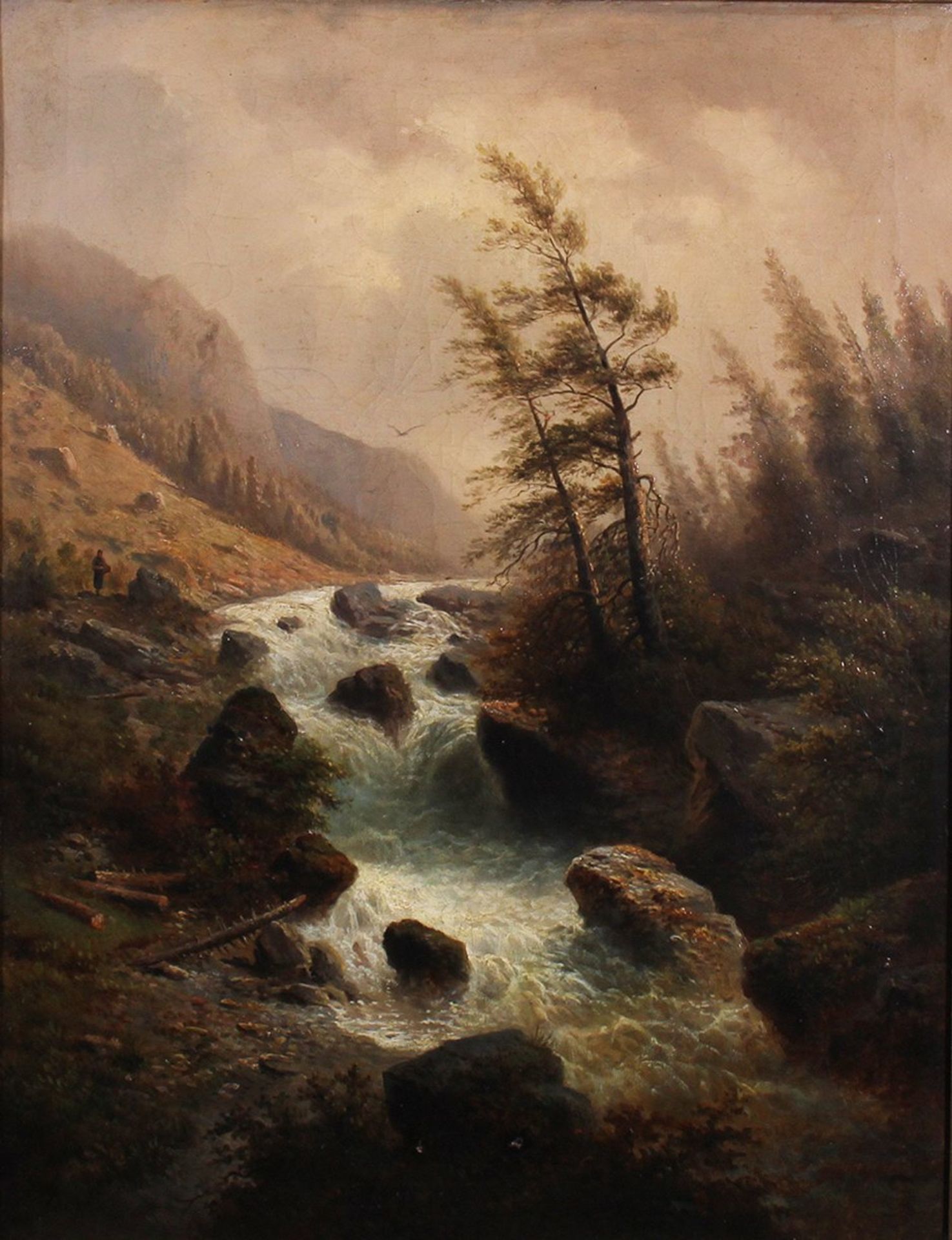 Wasserfall in windgepeitschter Landschaft im Berner Oberland, Mitte 19. Jhd.  - Bild 2 aus 4