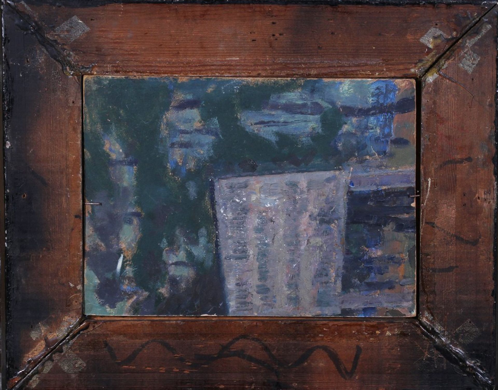 Impressionistische Darstellung einiger Kähne auf einem Fluss, wohl Frankreich um 1900   - Bild 2 aus 2
