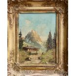 Hütte vor Alpenkulisse, 1920er Jahre 