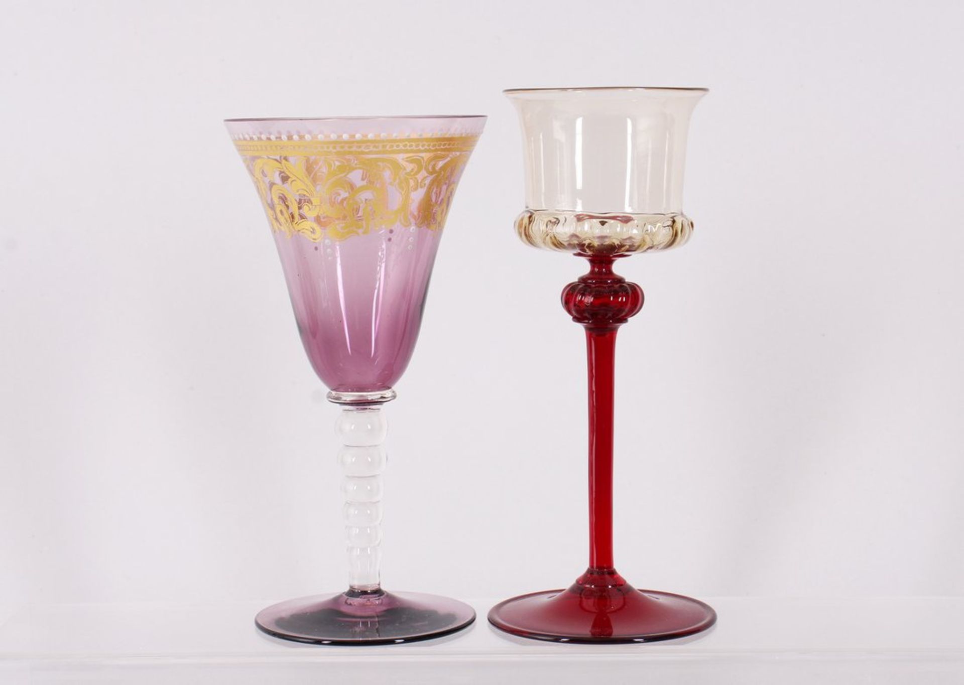 Zwei unterschiedliche Süßweingläser, wohl Murano, Italien, 20. Jh. 