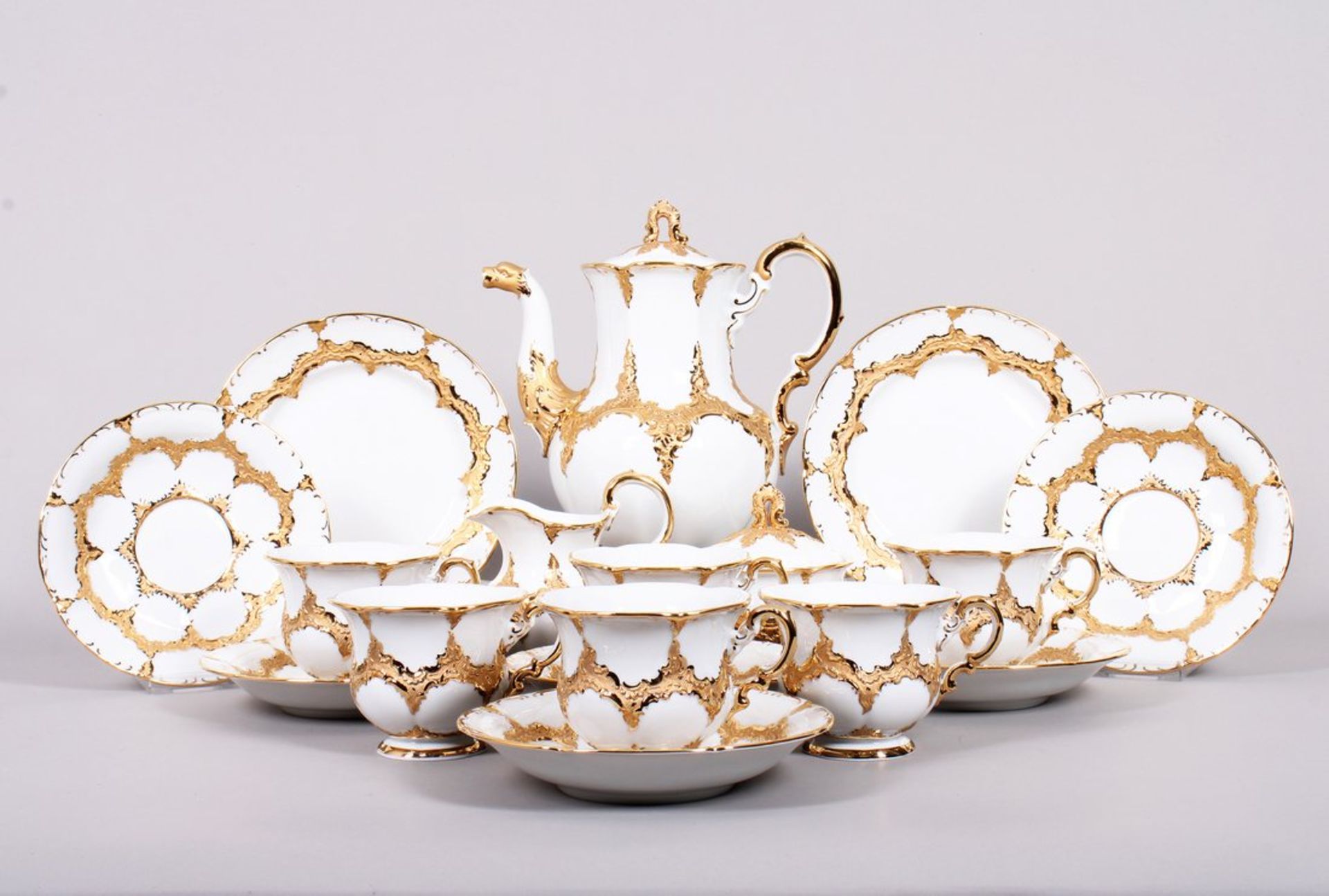 Kaffee-Prunkservice für 6 Personen, Meissen, "B-Form", Mitte 20.Jh., 2.Wahl 