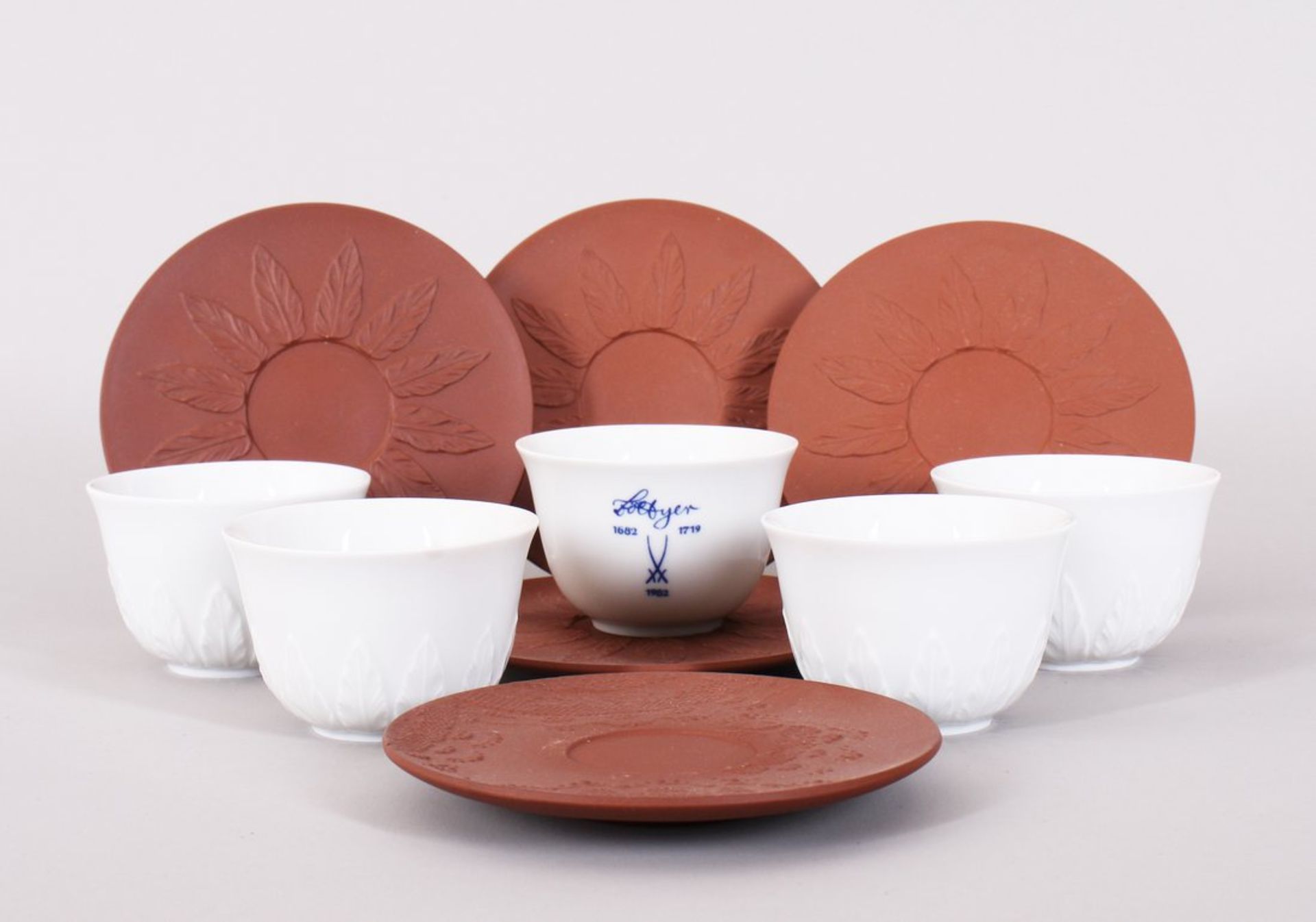 Fünf Koppchen mit Untertassen, Meissen, 1980er Jahre 