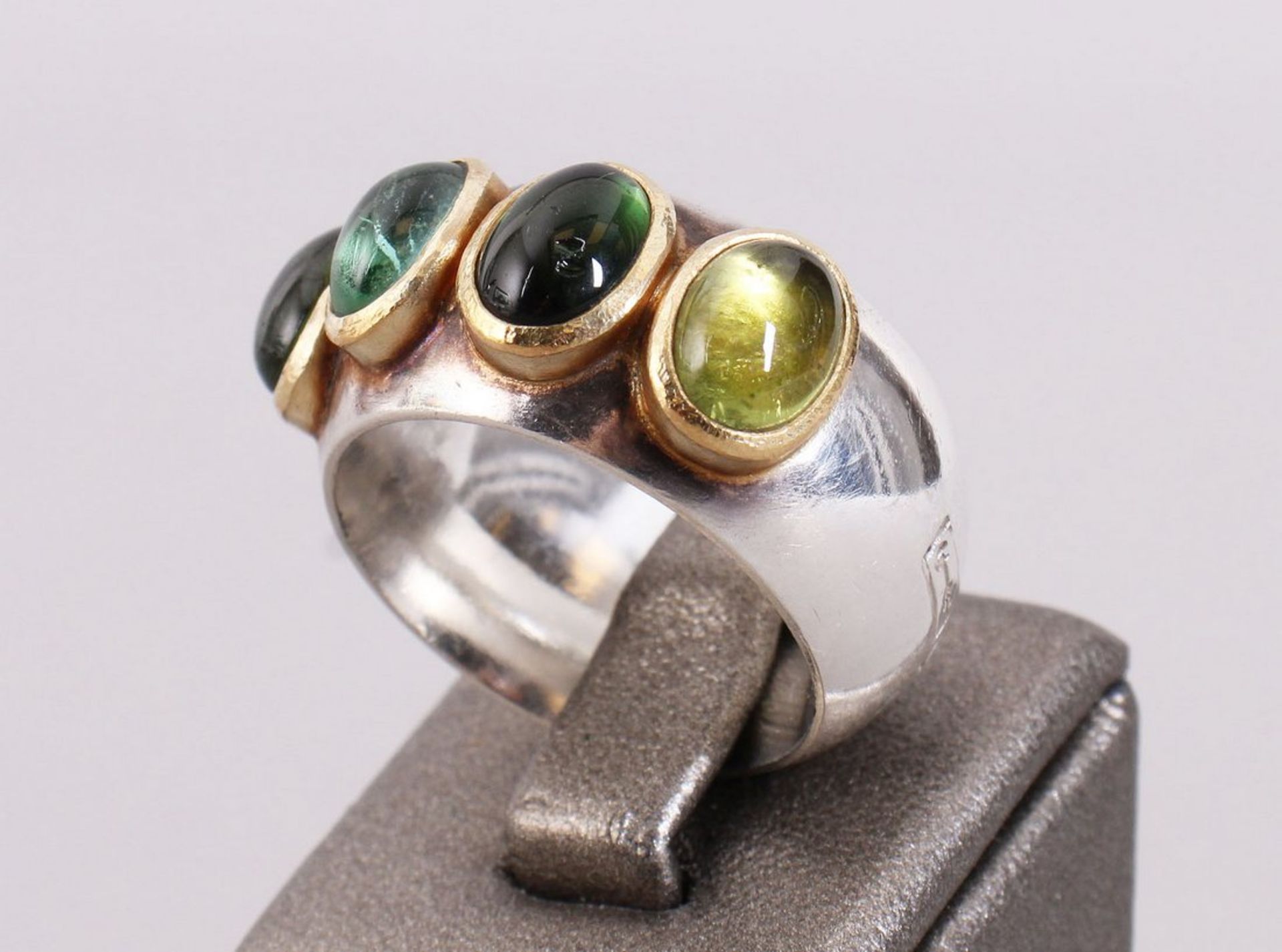 Großer Turmalin-Ring, 925er Silber/900er Gold, 21.Jh. 