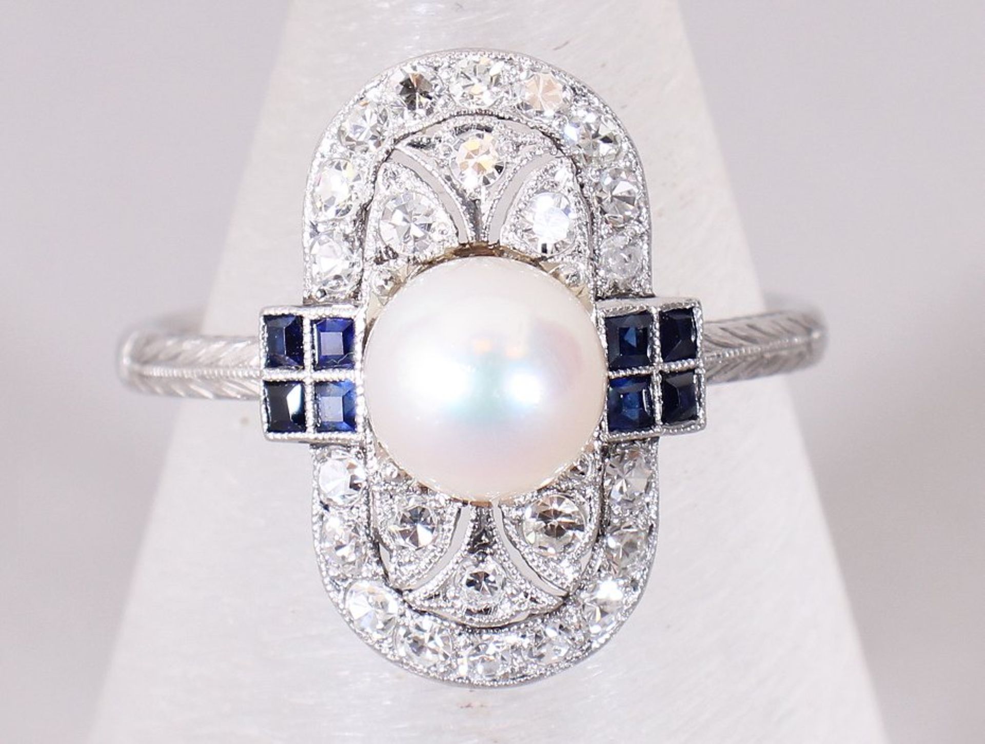 Art Déco-Ring, Platin, Anfang 20.Jh.  - Bild 2 aus 7