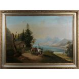 Bauern mit Vieh vor Bergkulisse, 19. Jhd. 