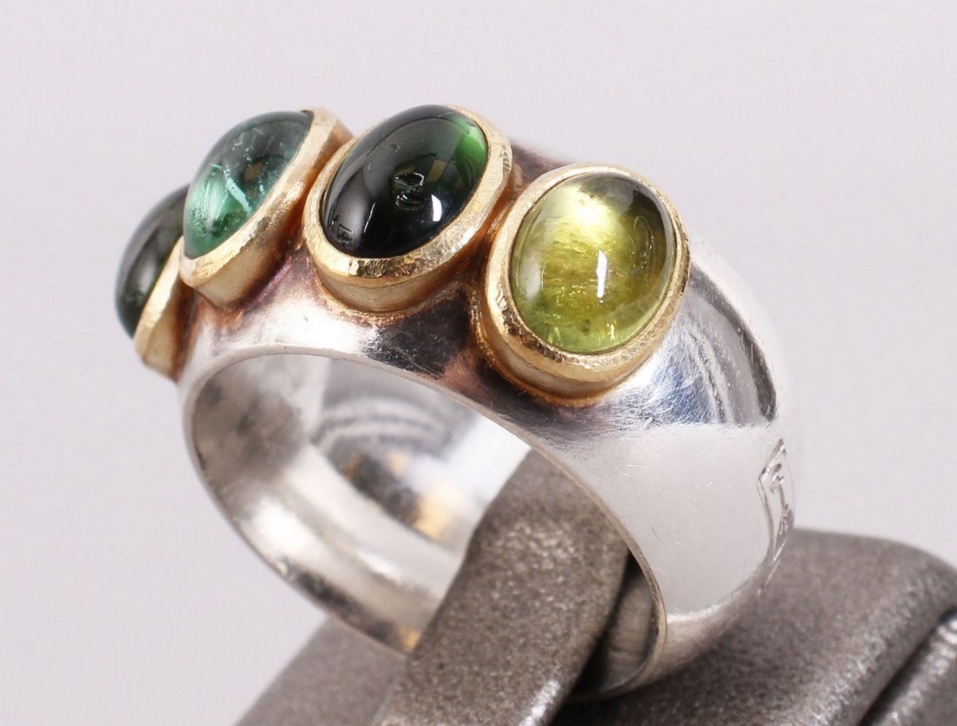 Großer Turmalin-Ring, 925er Silber/900er Gold, 21.Jh.  - Bild 2 aus 5