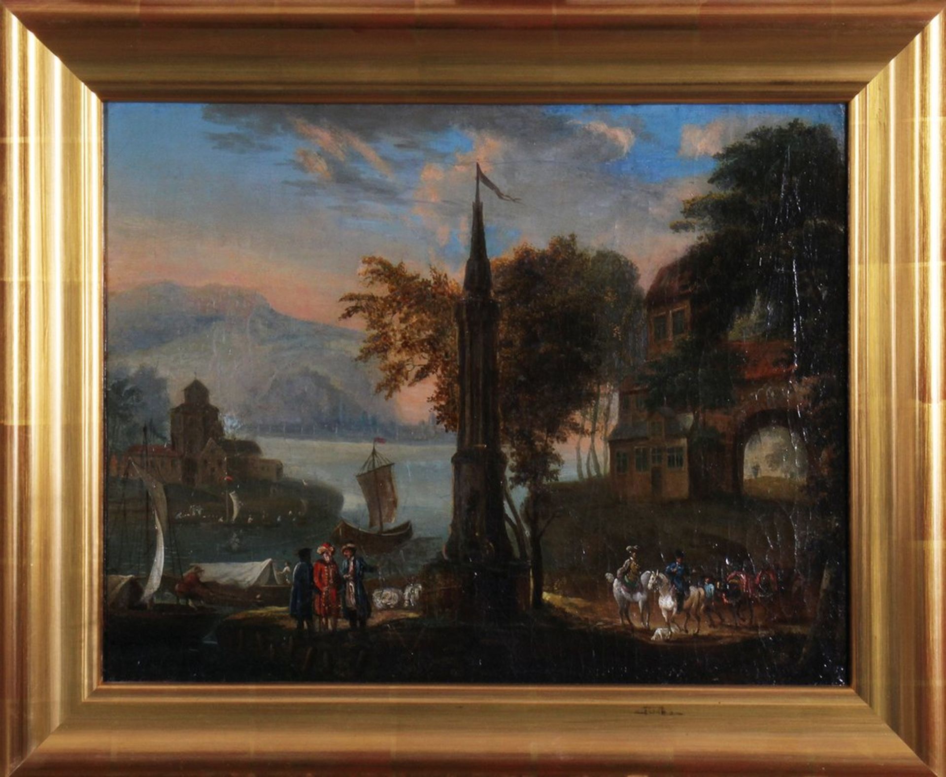 Küstenlandschaft mit Kauffahrteiszenen, 18. Jhd. 