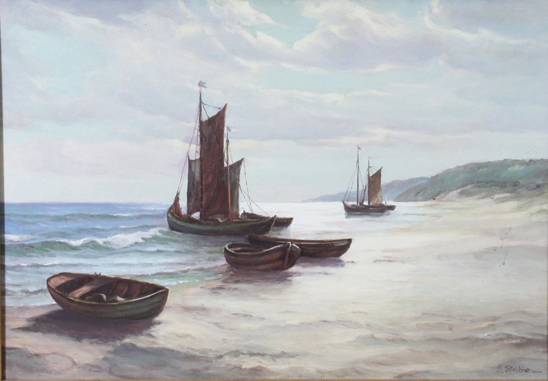 Küstenlandschaft mit Fischerbooten, 20. Jhd.  - Bild 2 aus 4