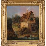 Flußlandschaft mit Bauernkate und Figurenstaffage, 1846 