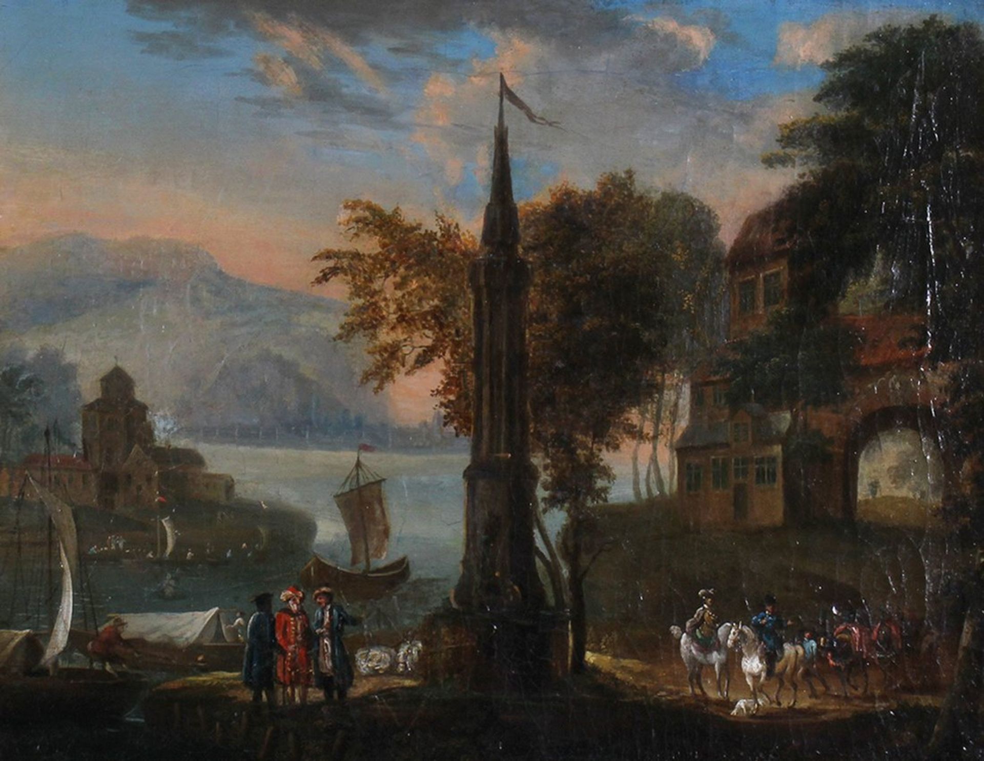 Küstenlandschaft mit Kauffahrteiszenen, 18. Jhd.  - Bild 2 aus 3