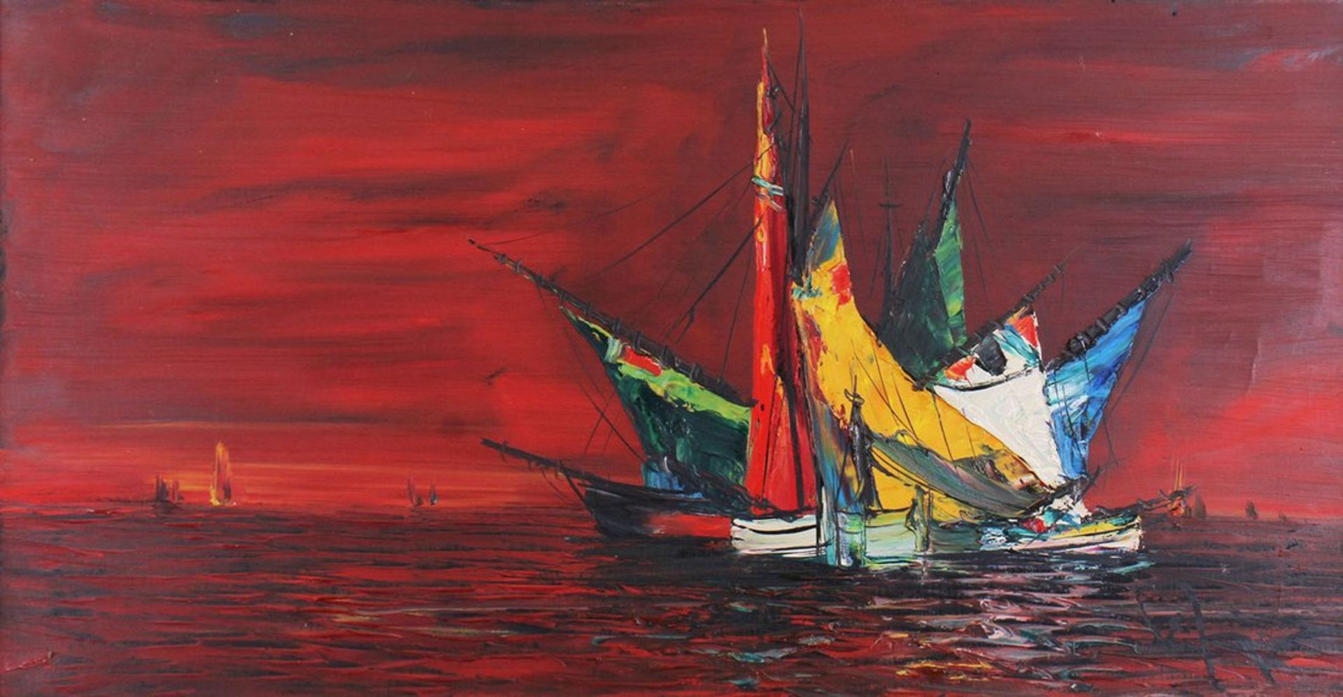 Segelboote im Abendrot, Mitte 20. Jhdt.  - Bild 2 aus 4