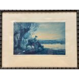 Abend am Weiher - Jugendstilmotiv mit Frau und Rind, um 1910 