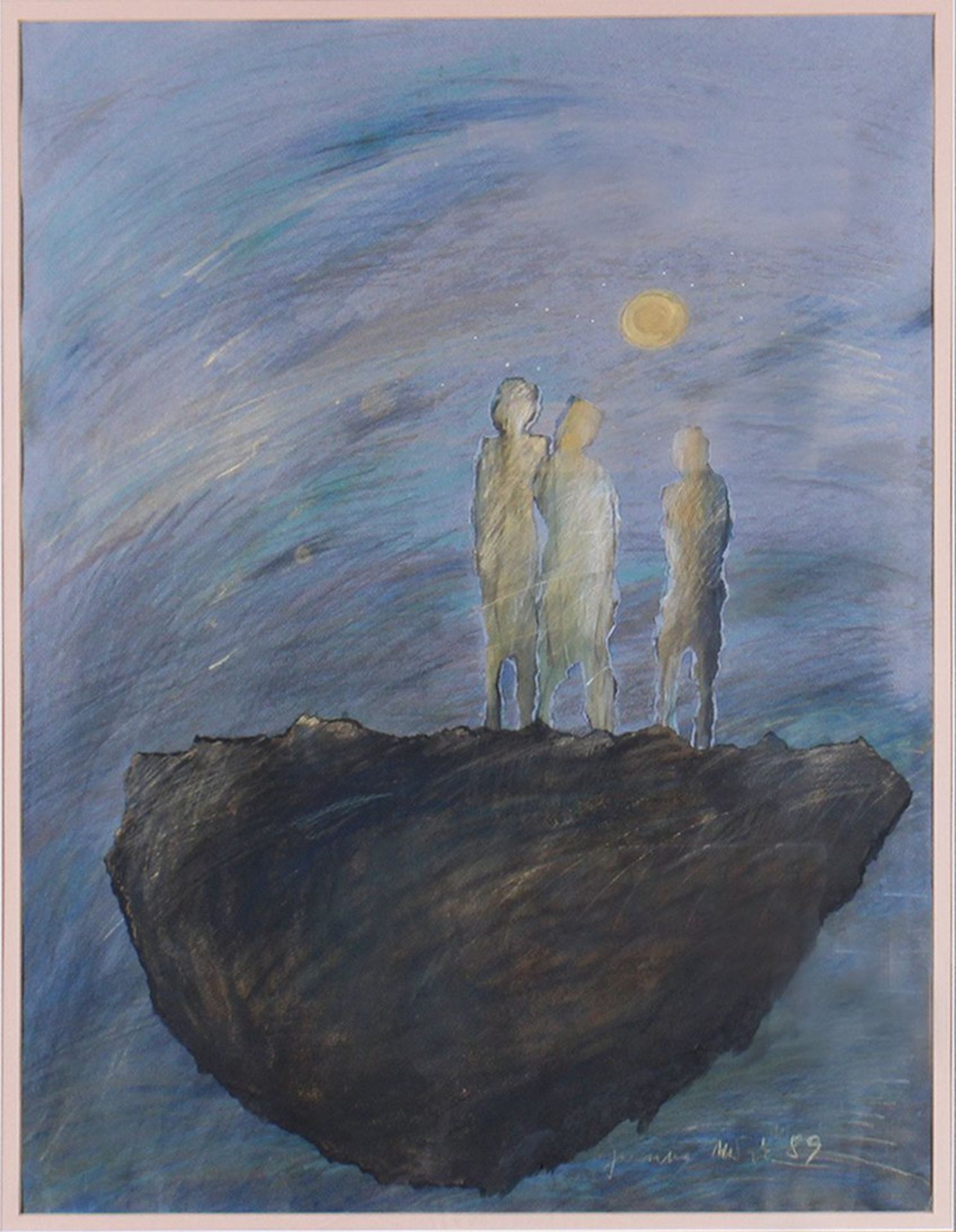 Surreale Szene mit drei Figuren, den Mond betrachtend, 1989  - Bild 2 aus 3