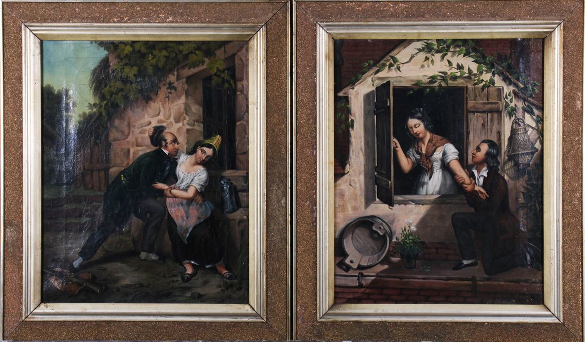 Paar humoristische Biedermeier-Gemälde, 19. Jhd. 