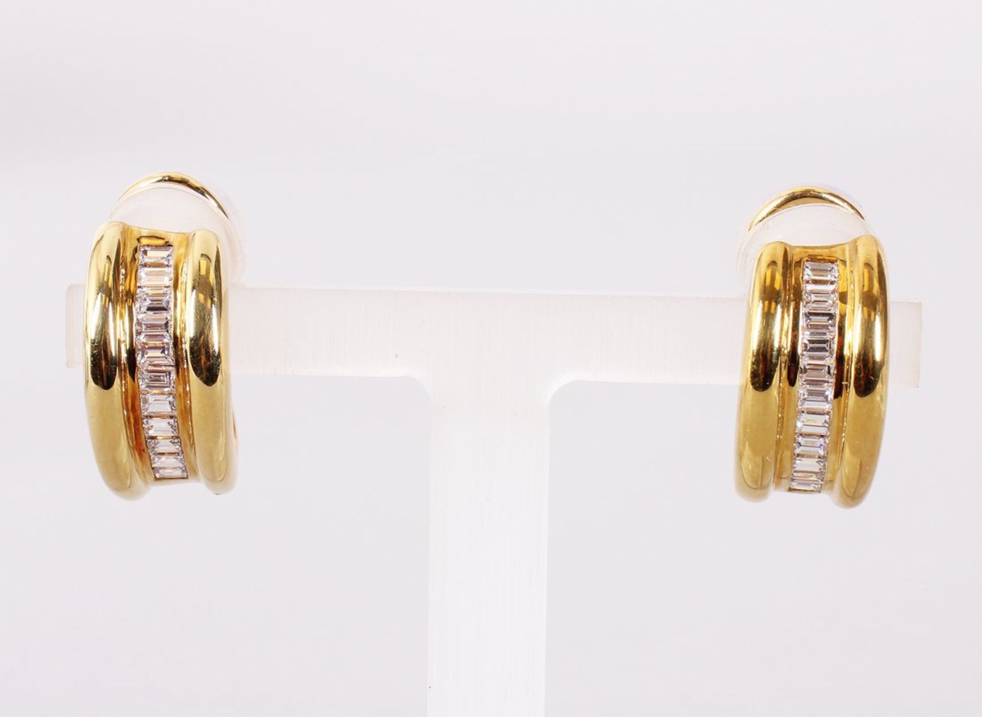 Paar Diamant-Ohrclips, 750er Gelbgold, 20.Jh. 