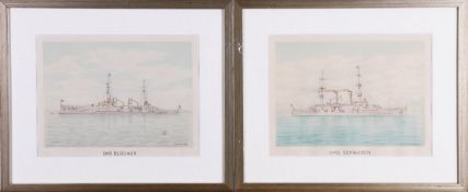 Zwei Schiffsporträts der S.M.S Blücher und der S.M.S Schwaben, 1947 