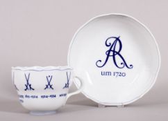Werbetasse mit Untertasse, Meissen, Form "Neuer Ausschnitt", Fertigung um/ nach 1972 