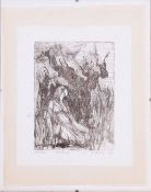 "Meretrix" (surrealistische Radierung mit Figur und Baum), 1989 