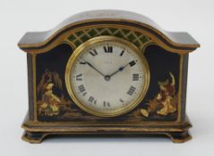 A small 1920's Chinoiserie mantle clock retailed by Asprey of London. Decorated with musicians and a